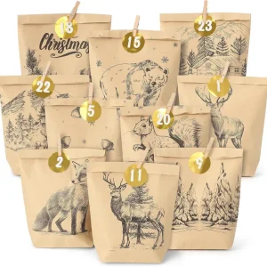 2024 Adventskalender Bastelpapier Weihnachtsmuster Tüten mit