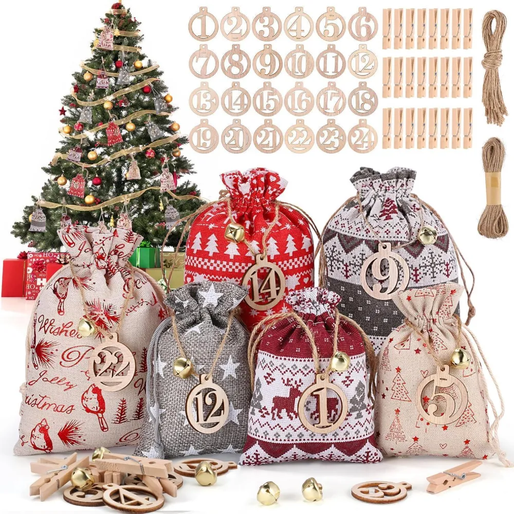 24-teiliger DIY Adventskalender Stoffsäcke - Weihnachtsdeko
