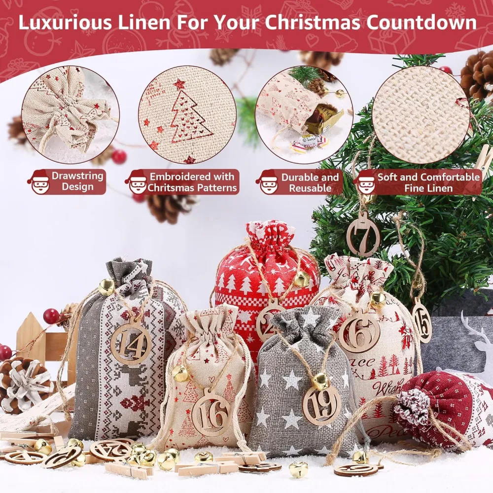 24-teiliger DIY Adventskalender Stoffsäcke - Weihnachtsdeko