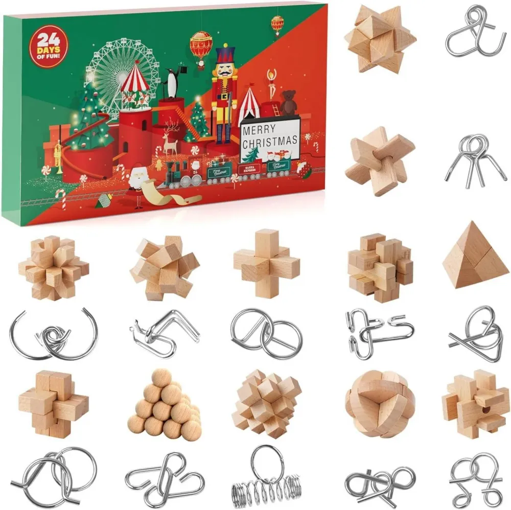 Adventskalender 2024 Knobelspiele Kinder Metall Holz Puzzle