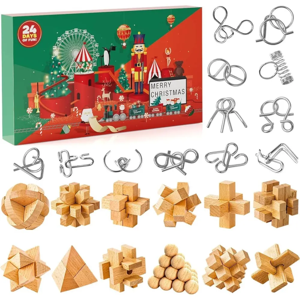 Adventskalender 2024 Knobelspiele Kinder Metall Holz Puzzle