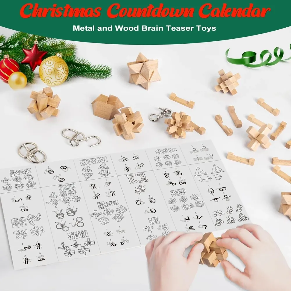 Adventskalender 2024 Knobelspiele Kinder Metall Holz Puzzle