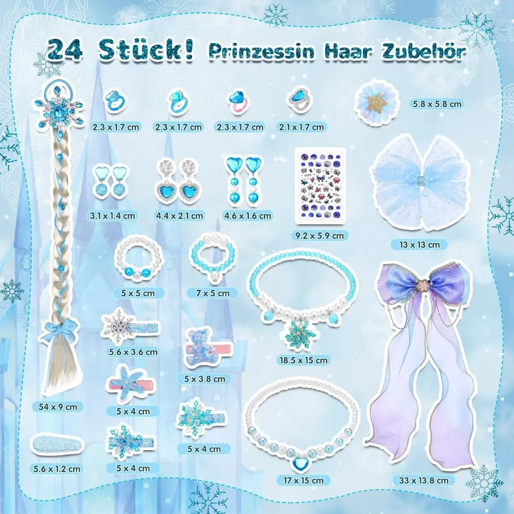 Adventskalender 2024 Schnee Thema Haarschmuck Mädchen 24