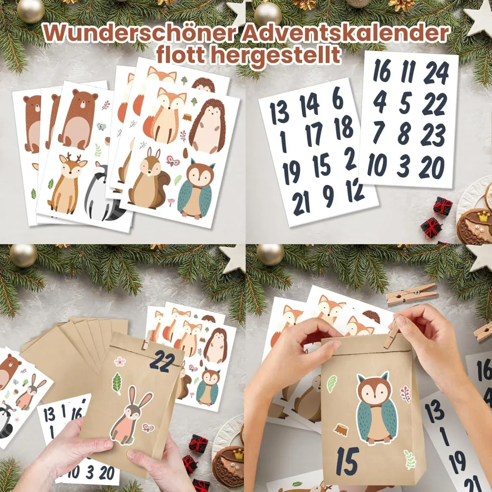 Adventskalender 2025 Waldtiere Tüten groß DIY Kinder