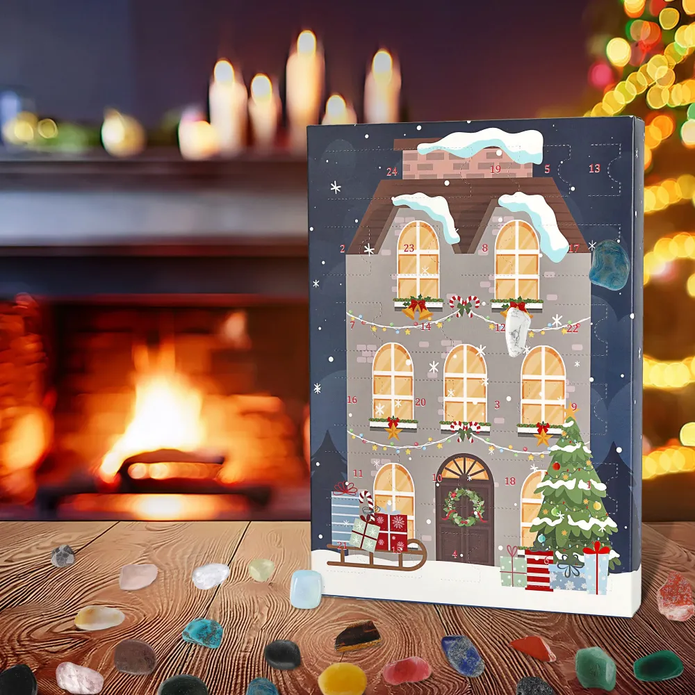 Adventskalender Edelsteine Papier Minerale Polyester 13x26x3cm 22 Edelsteine 1 Schlüsselanhänger 1 Armband Adventsbox Kris...