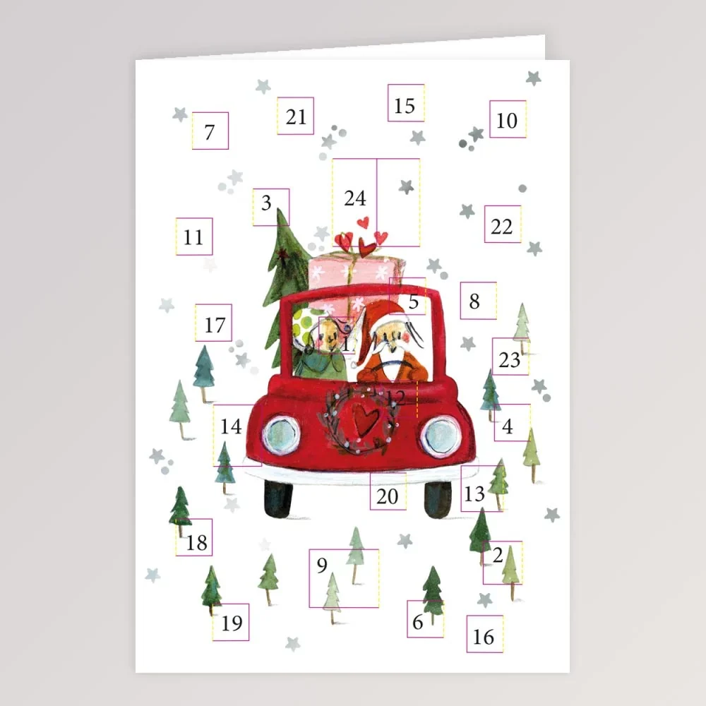 Adventskalender Klappkarte: Weihnachtsauto