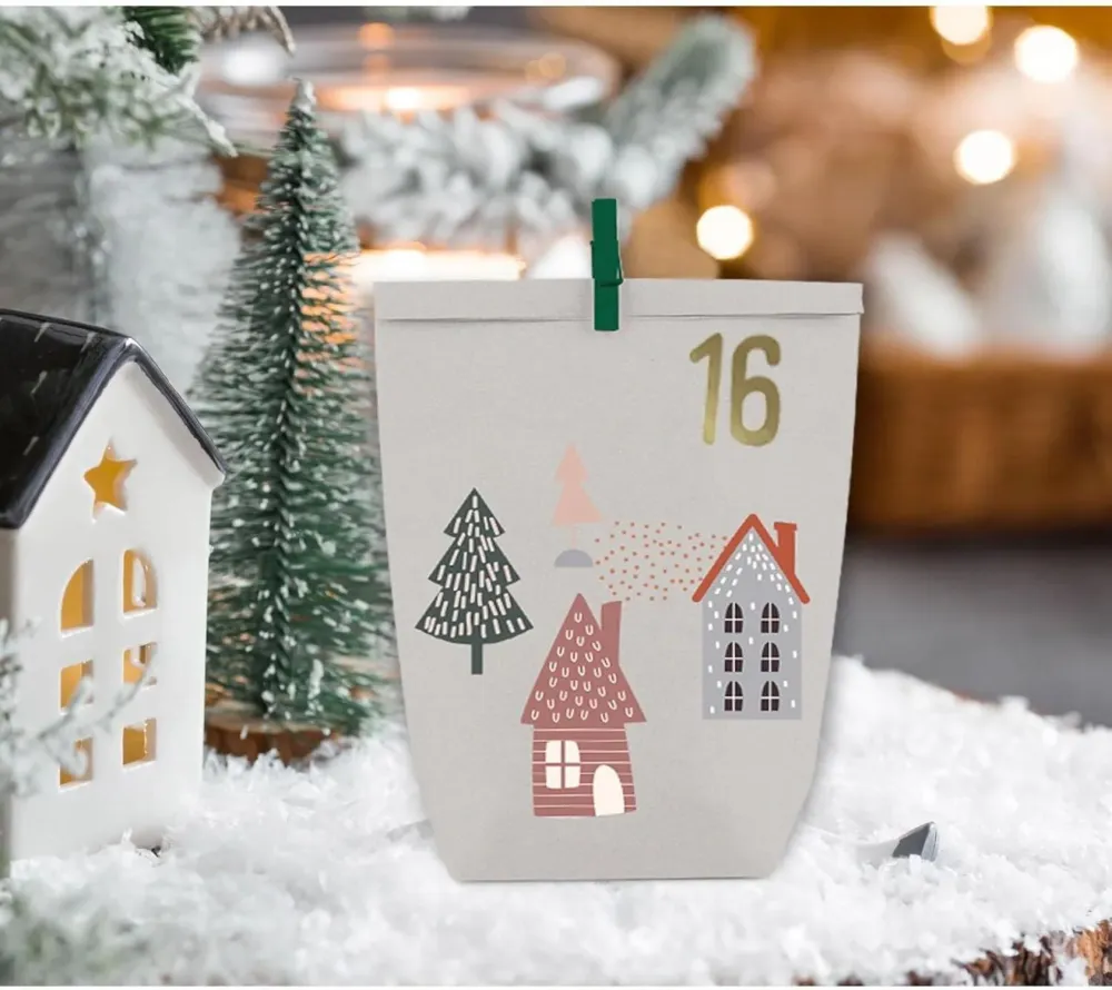 Adventskalender Kraftpapier Set - 24 Weihnachtstüten, selbst
