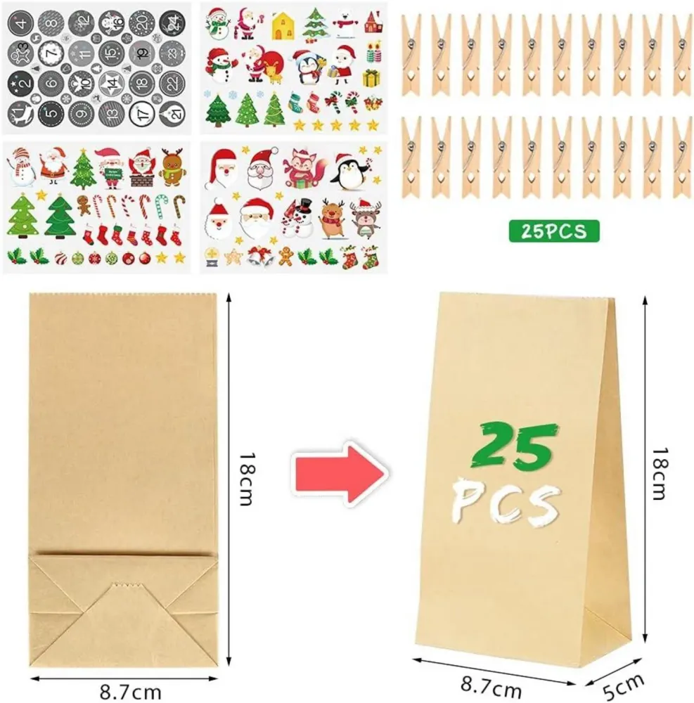 Adventskalender Kraftpapiertüten Weihnachtskalender DIY Set