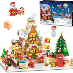 Adventskalender Lebkuchenhaus Bauspielzeug mit LED Licht