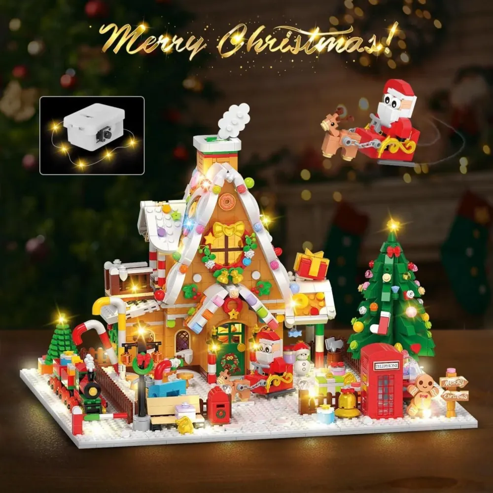 Adventskalender Lebkuchenhaus Bauspielzeug mit LED Licht