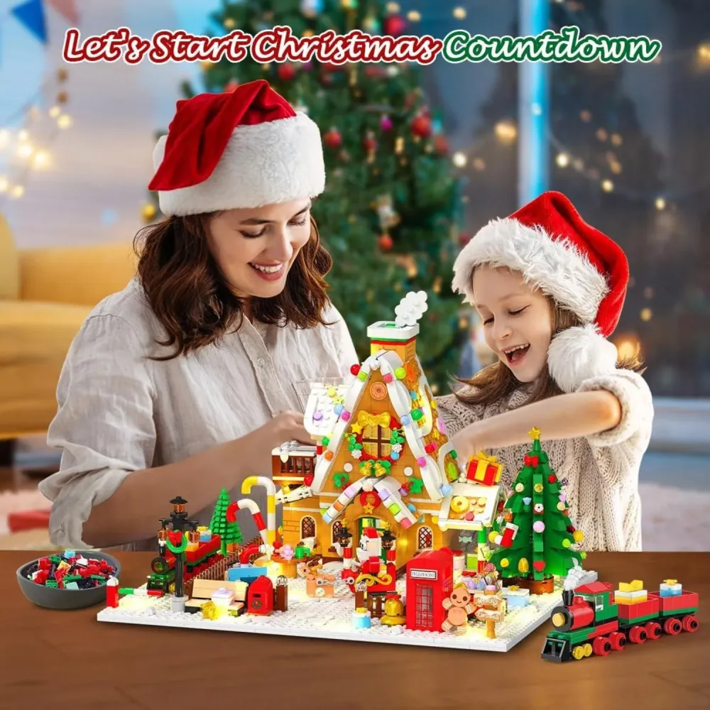 Adventskalender Lebkuchenhaus Bauspielzeug mit LED Licht