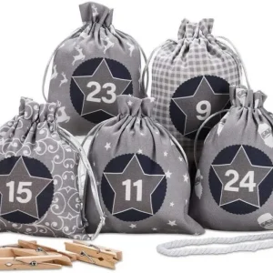 Adventskalender Weihnachtsmann 24 Stoffsäckchen Sterne