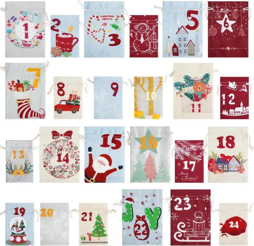 Adventskalender zum Befüllen für Kinder 24 Stoffbeutel