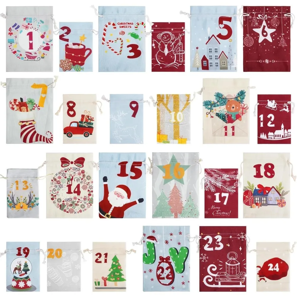 Adventskalender zum Befüllen für Kinder 24 Stoffbeutel