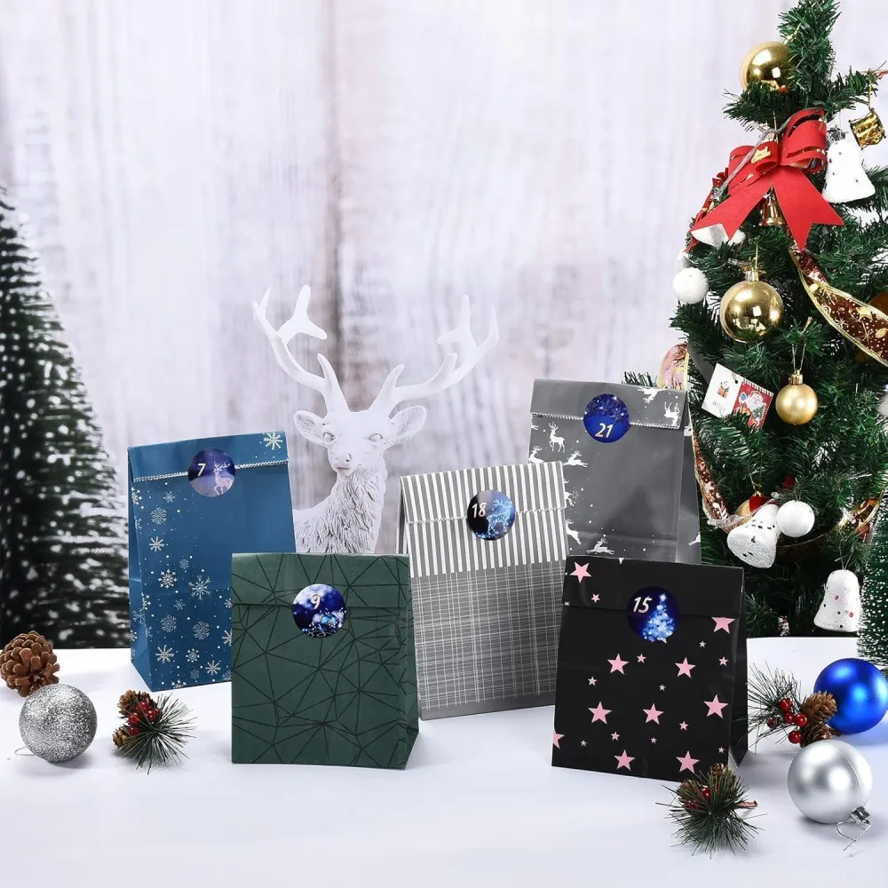 Adventskalender zum Befüllen 24 Kraftpapiertüten Blau Grau