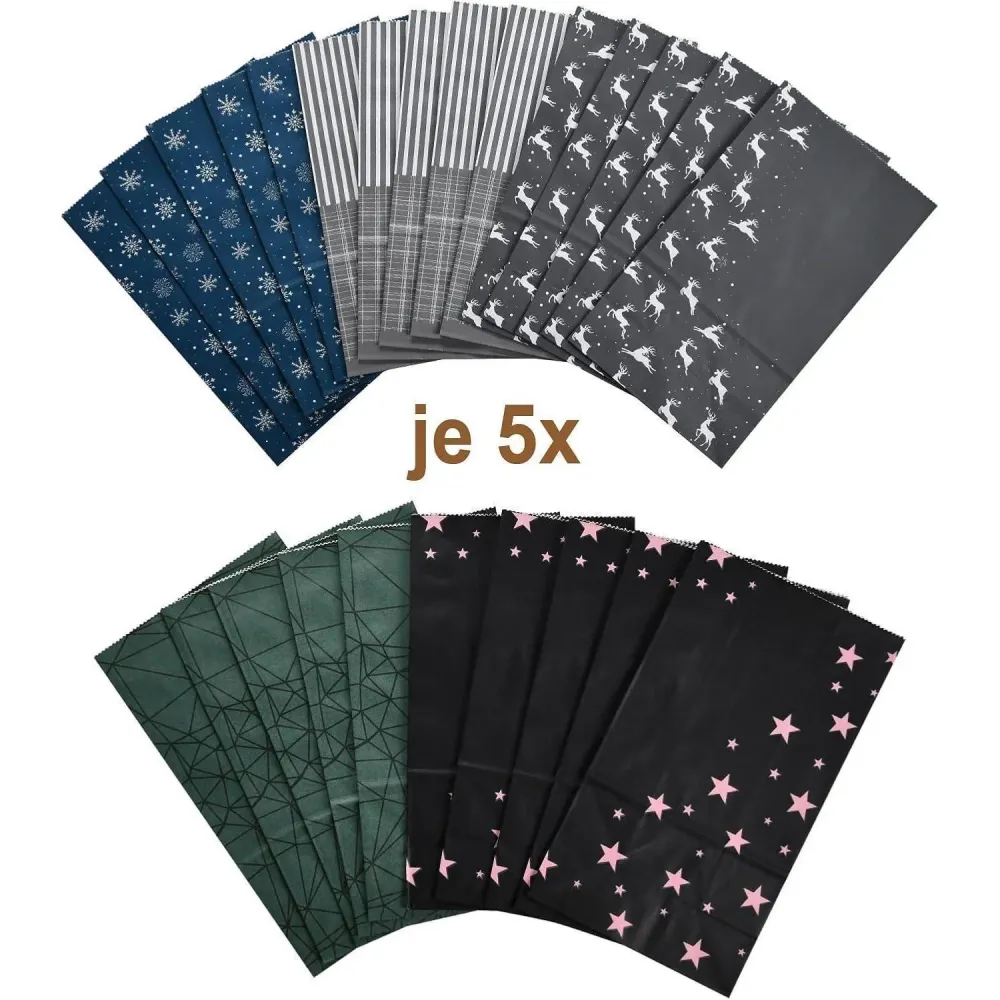 Adventskalender zum Befüllen 24 Kraftpapiertüten Blau Grau