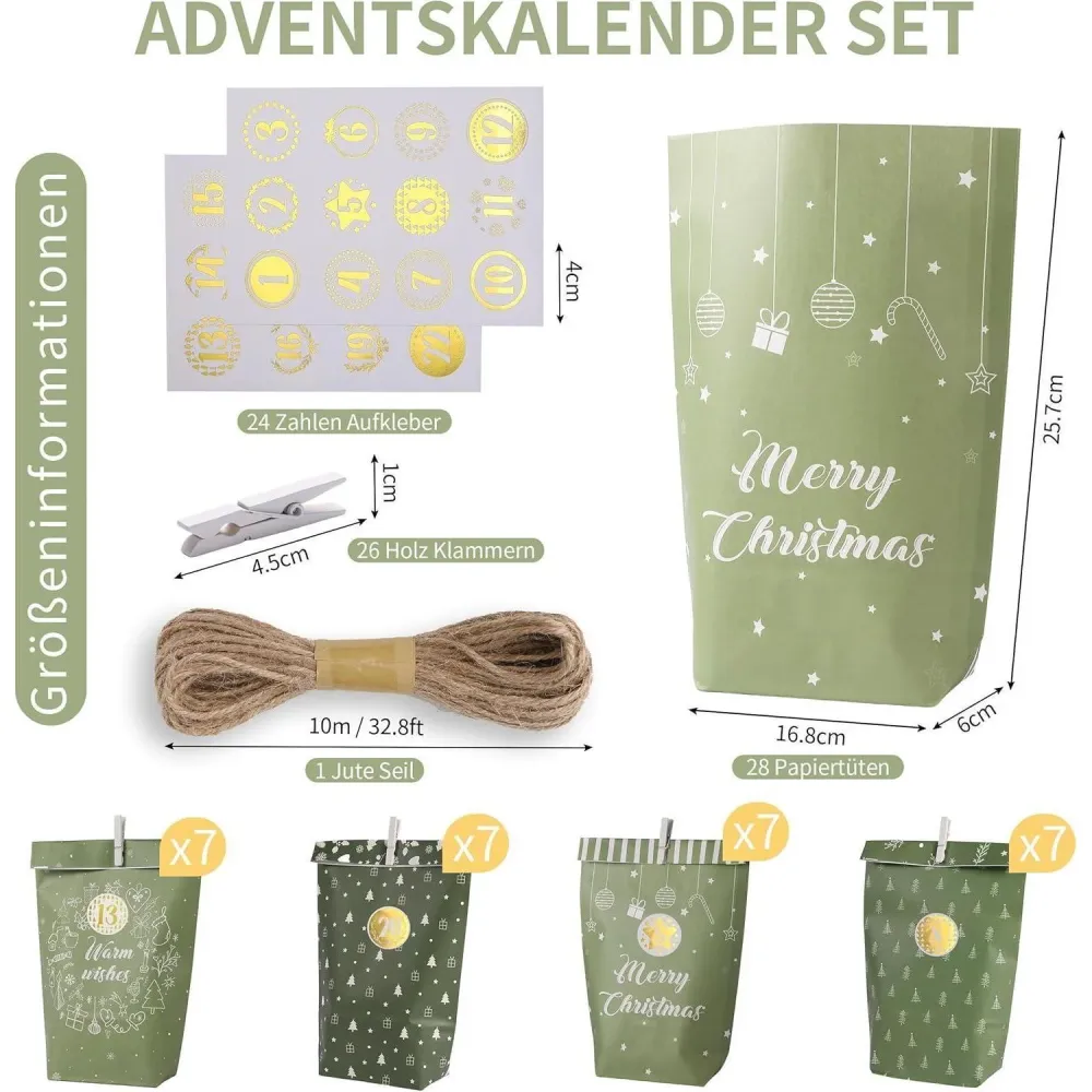 Adventskalender zum Befüllen mit Papier Adventstüten und
