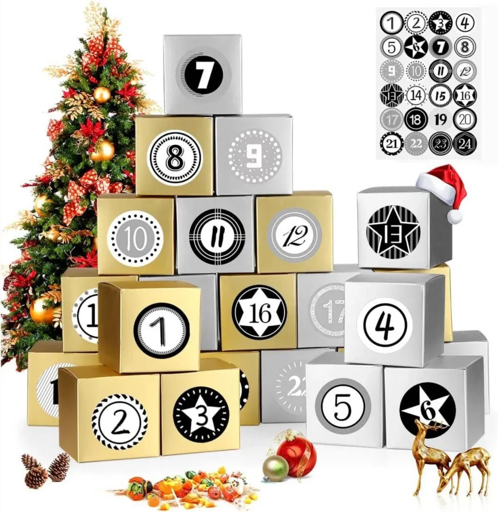 Adventskalender zum Befüllen 24 Schachteln Gold Silber mit