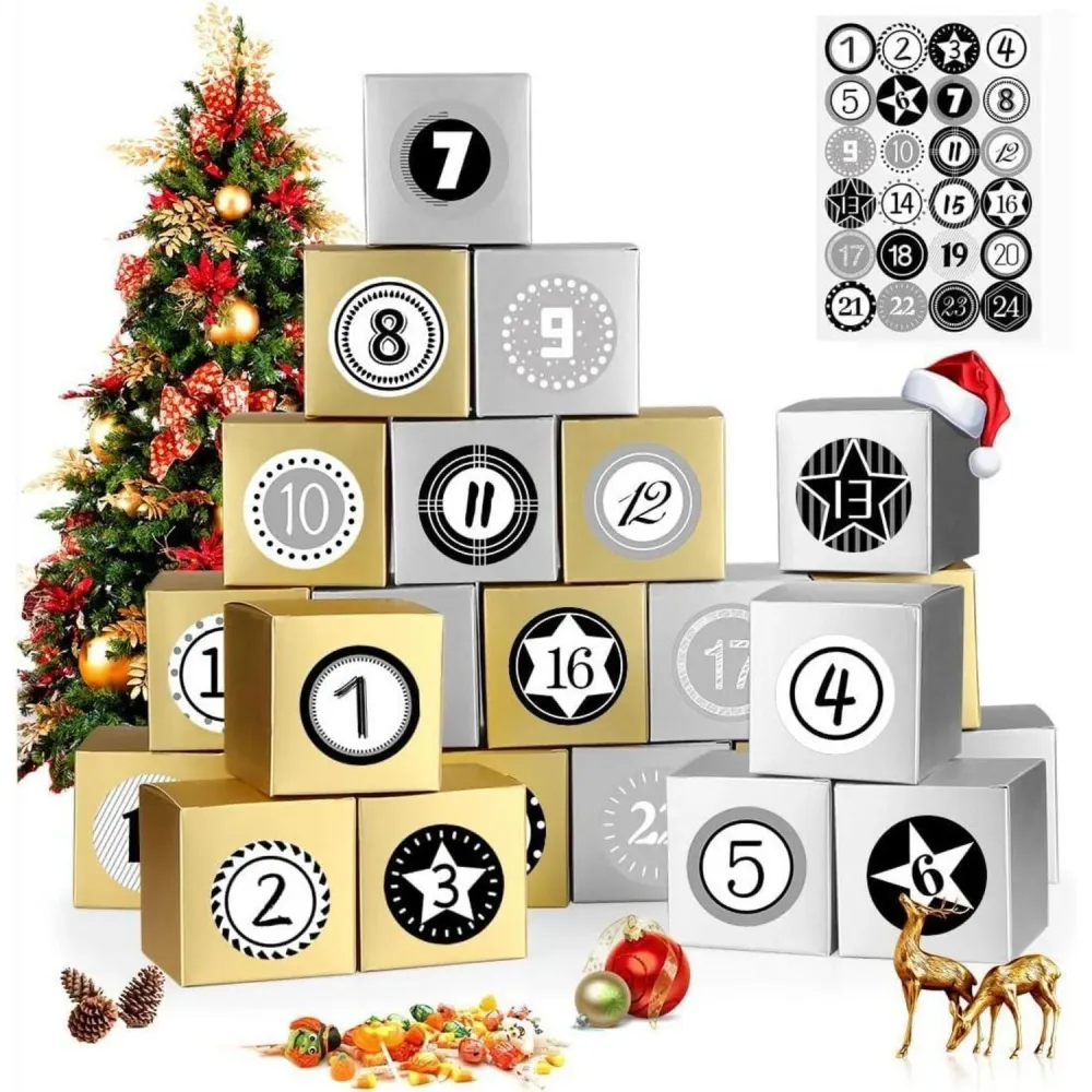 Adventskalender zum Befüllen 24 Schachteln Gold Silber mit