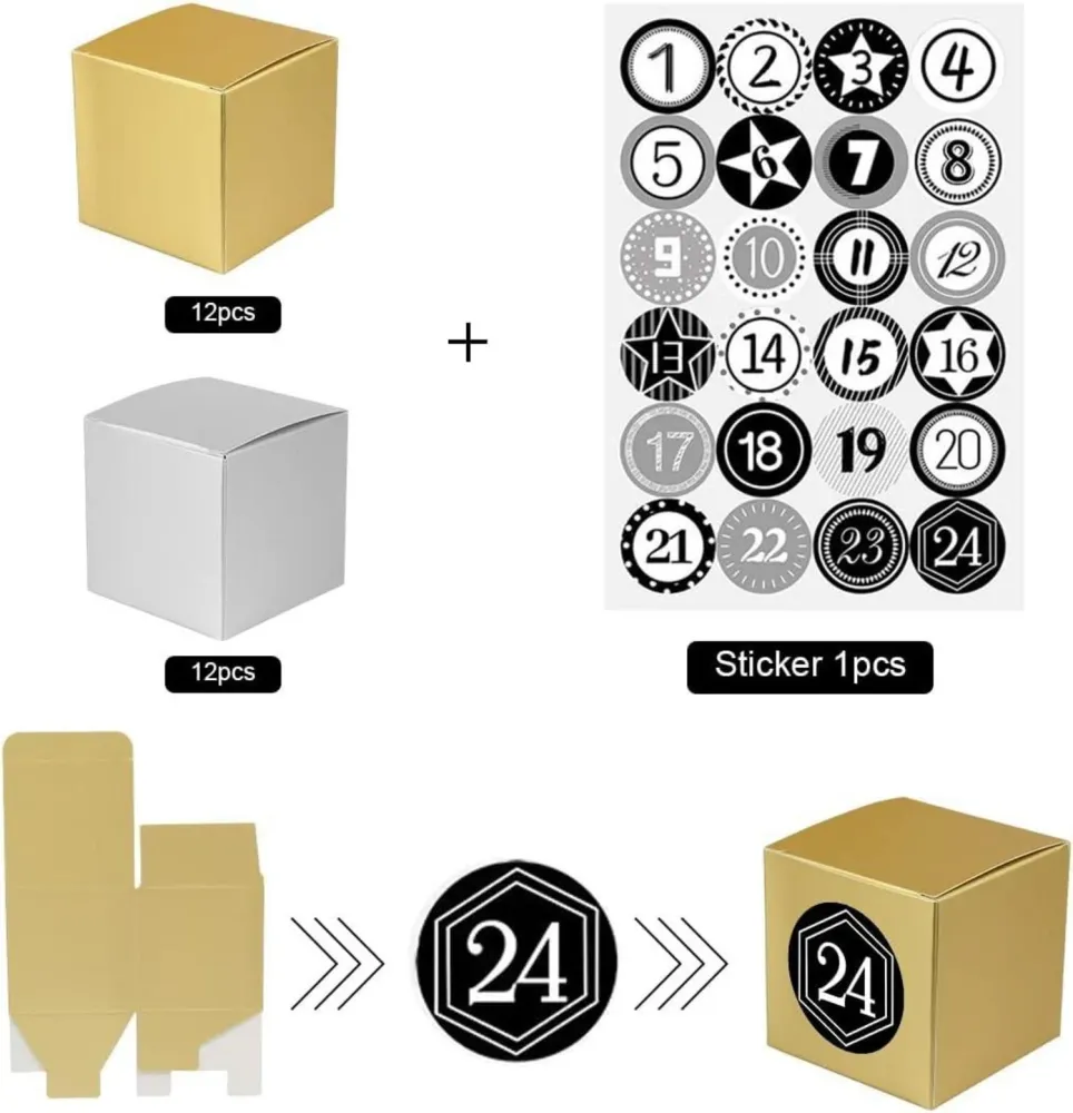 Adventskalender zum Befüllen 24 Schachteln Gold Silber mit