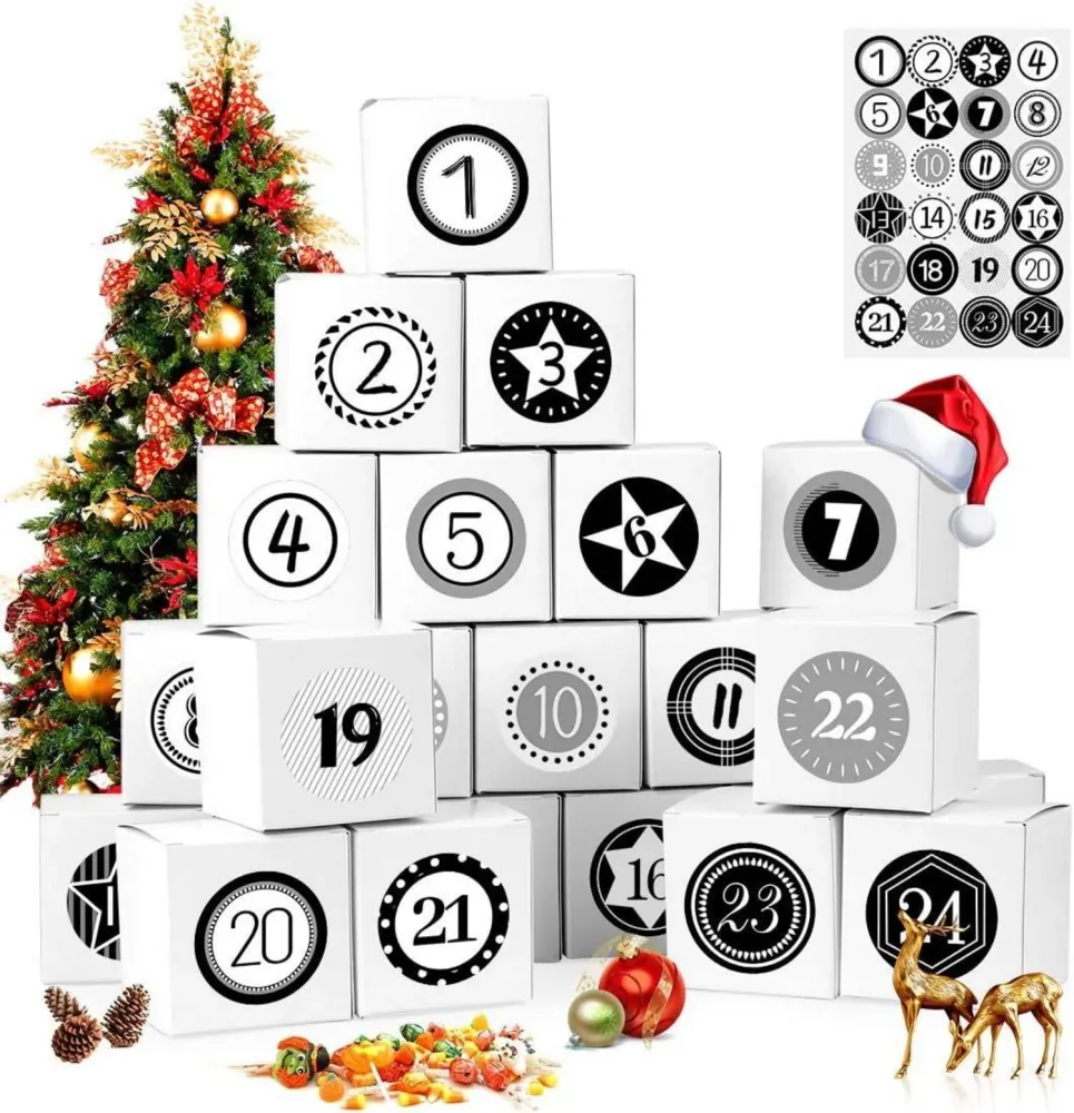 Adventskalender zum Befüllen 24 Stück mit Zahlenaufklebern