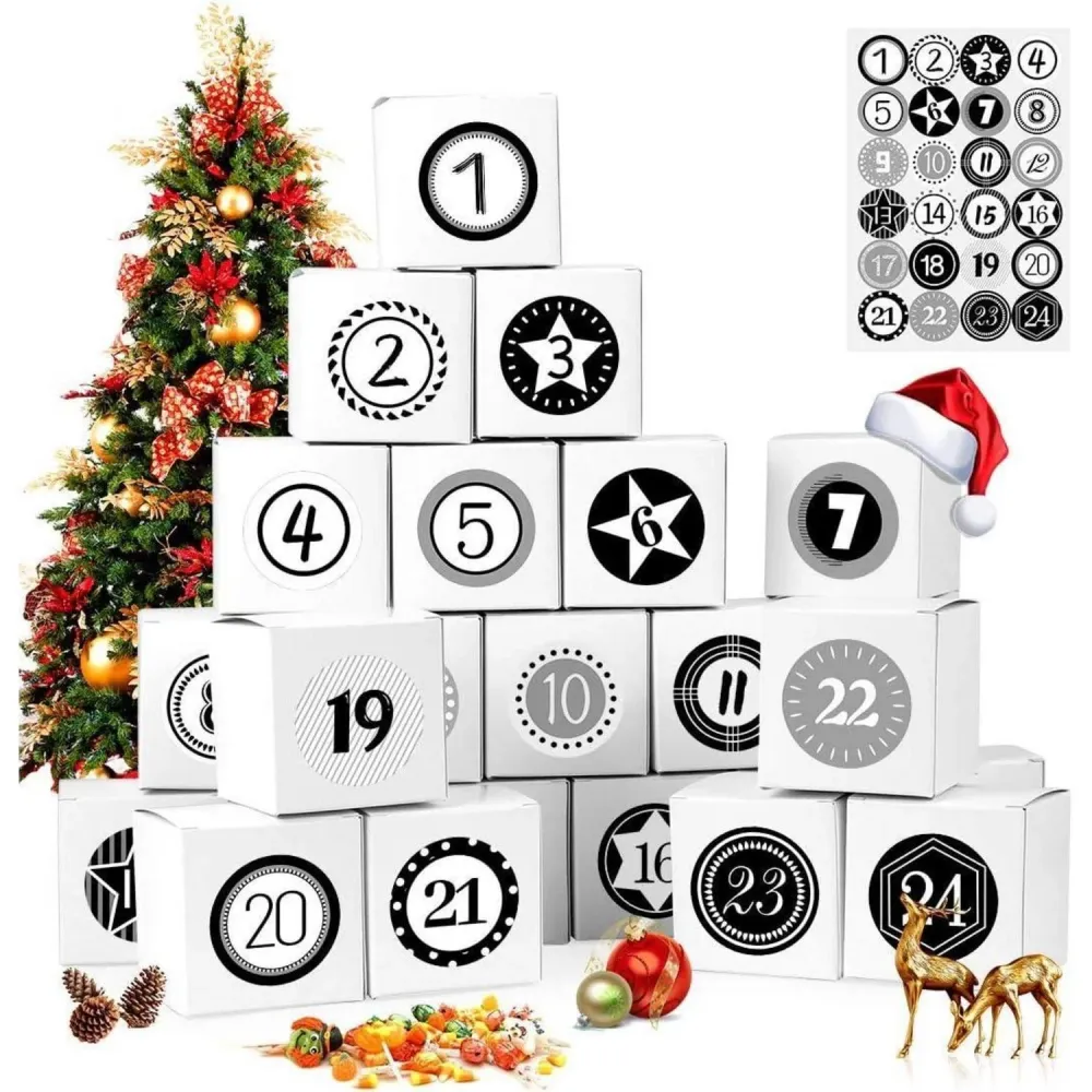 Adventskalender zum Befüllen 24 Stück mit Zahlenaufklebern