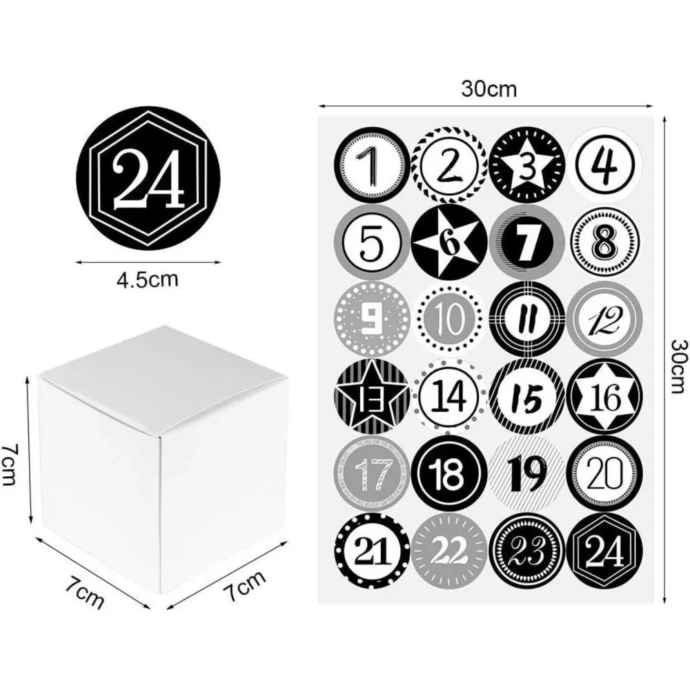 Adventskalender zum Befüllen 24 Stück mit Zahlenaufklebern