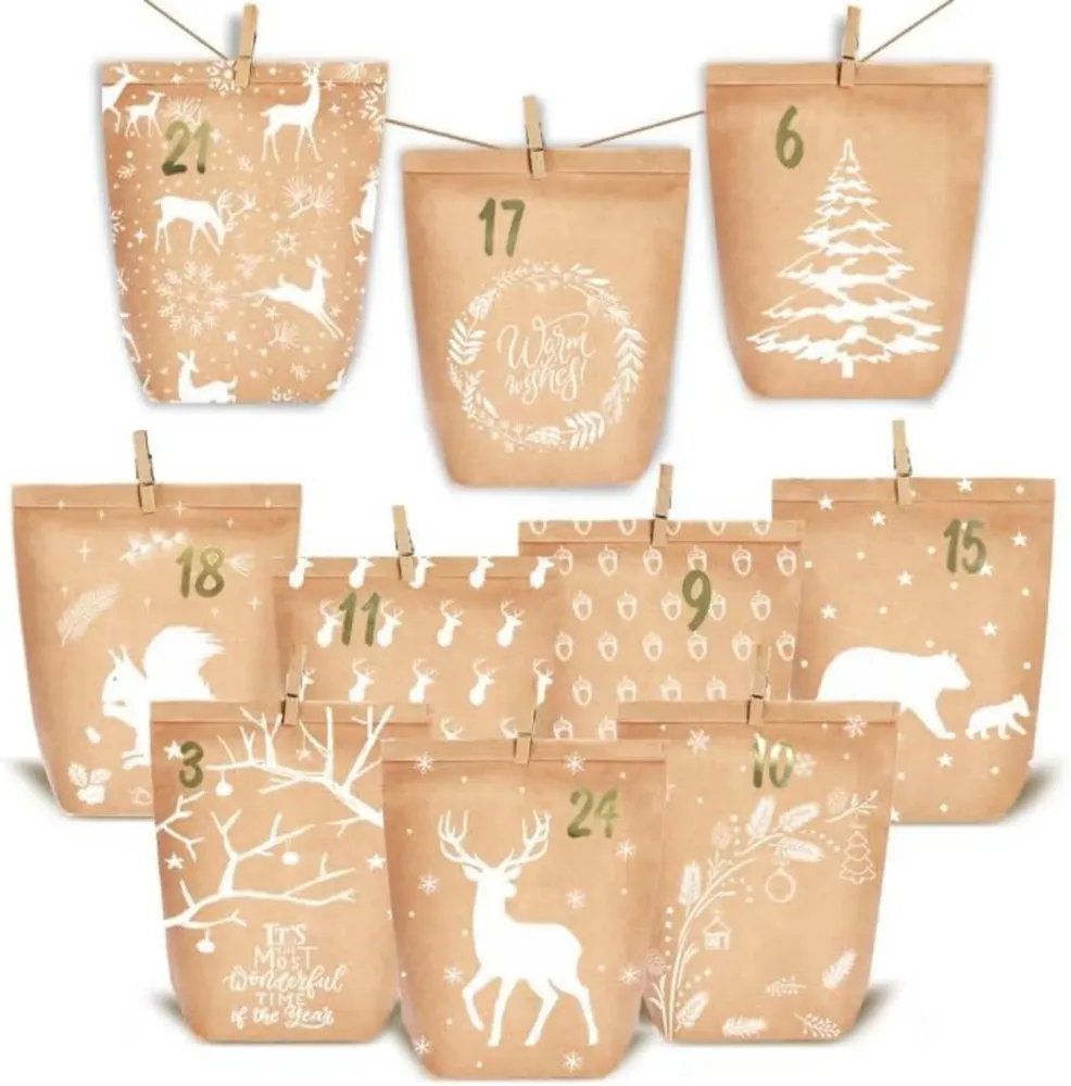 Adventskalender zum Befüllen Weihnachtstüten DIY Waldtiere