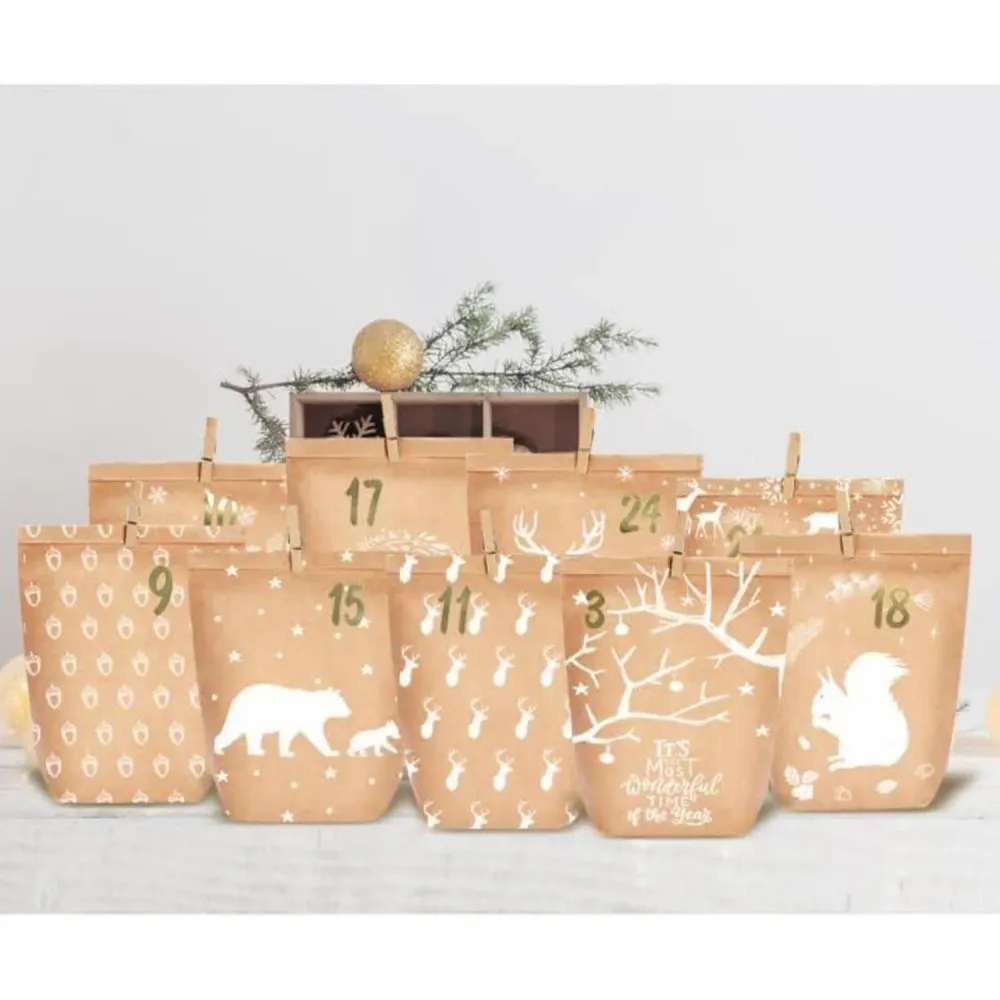 Adventskalender zum Befüllen Weihnachtstüten DIY Waldtiere