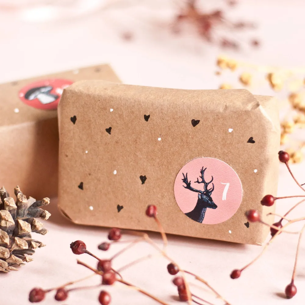 Aufkleberbogen Adventskalender mit Tiermotiven A5, rot