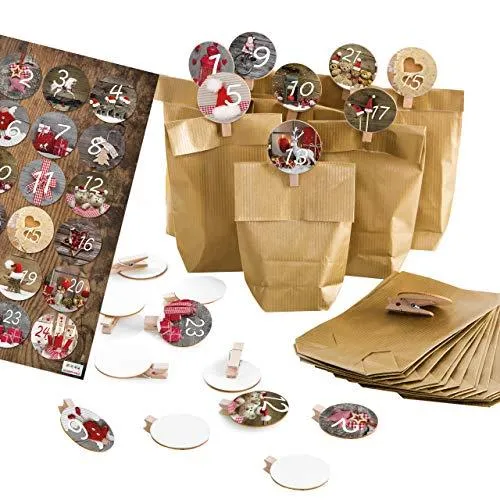 24 DIY Adventskalender Tüten zum Befüllen + Klammern + Adventskalenderzahlen - Weihnachtskalender selber machen