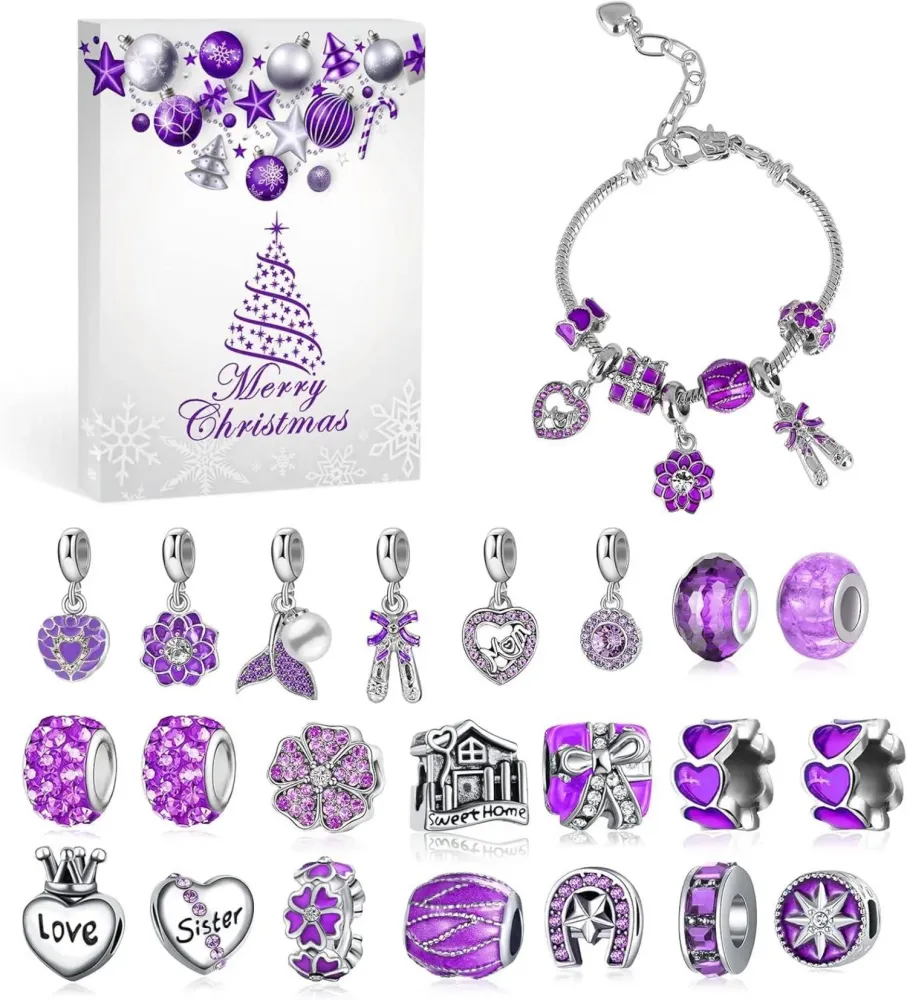 Lila Schmuck Adventskalender 2024 für Mädchen Herz