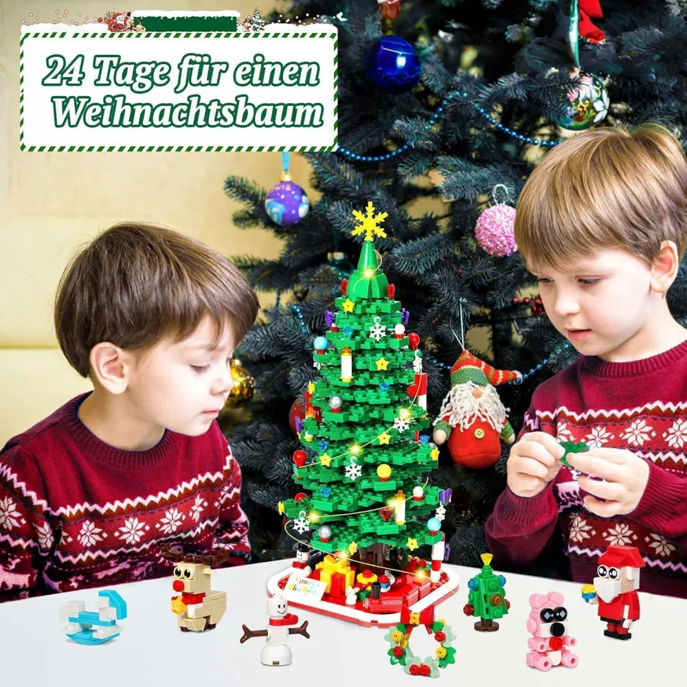 Weihnachts Klemmbausteine Adventskalender 2024 mit LED Licht
