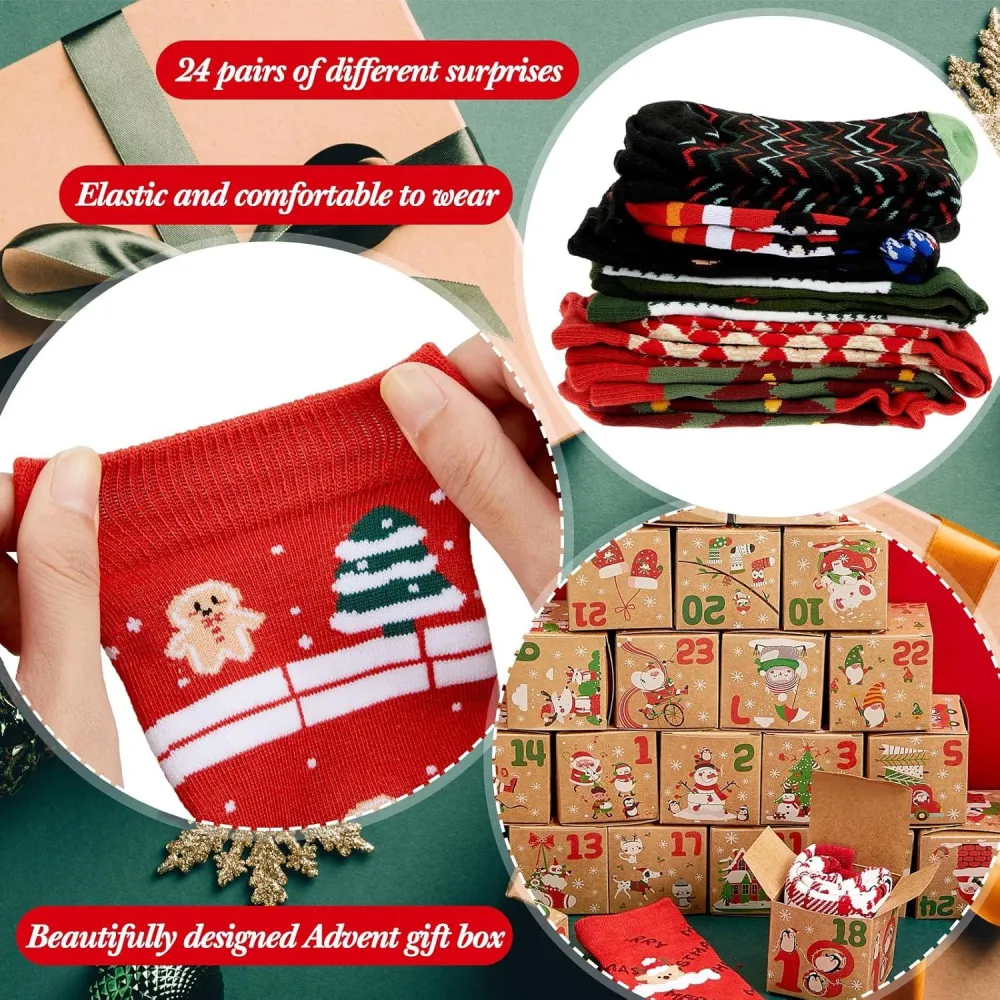 Weihnachtssocken Adventskalender Geschenkboxen 24 Paar Damen