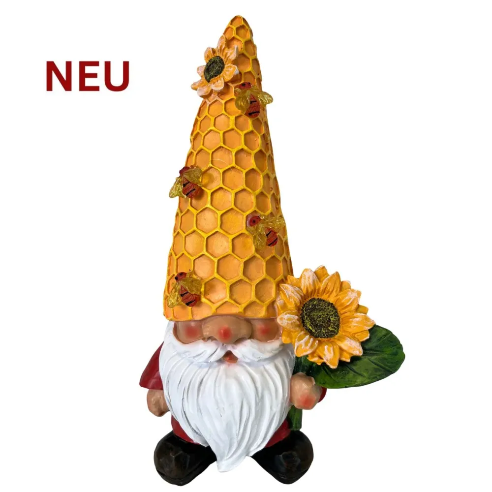 Gartenfigur "Wichtel mit Sonnenblume" mit Solar-LED, 30 cm