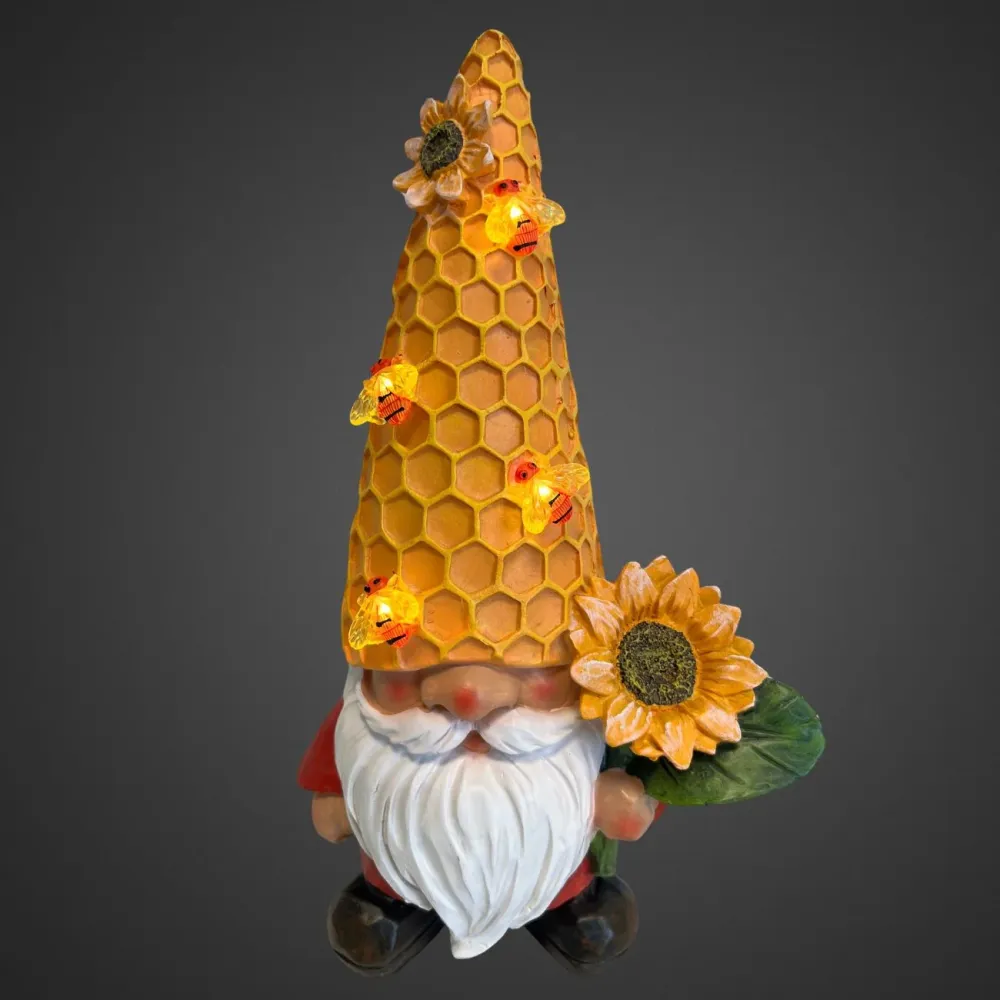 Gartenfigur "Wichtel mit Sonnenblume" mit Solar-LED, 30 cm