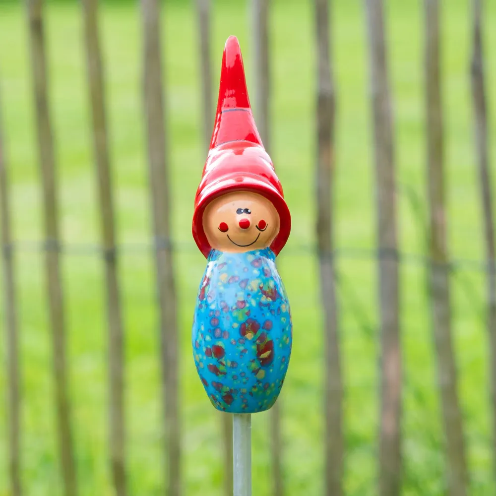 Tangoo Keramik Wichtel blau mit bunten Effekten / Gartenstecker