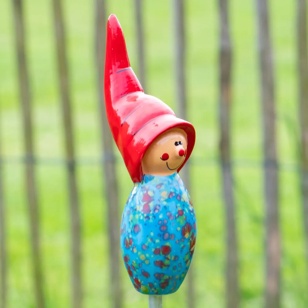 Tangoo Keramik Wichtel blau mit bunten Effekten / Gartenstecker