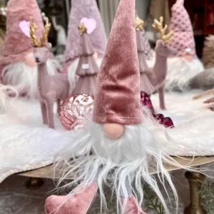 Wichtel - Kantenhocker - Mütze aus Samt - rosa - ca. 24 cm