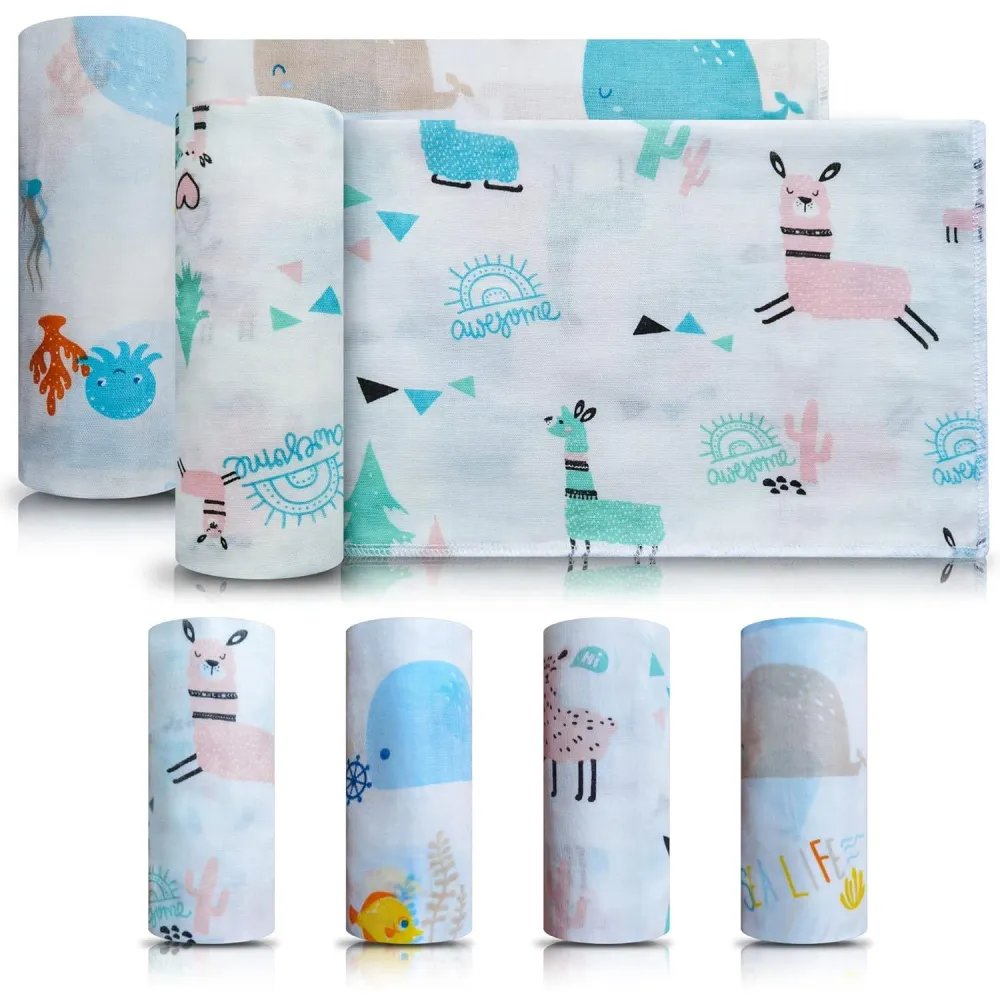 6er Set Babytücher Baumwolle Tier-Motiv Waschlappen 60x80cm