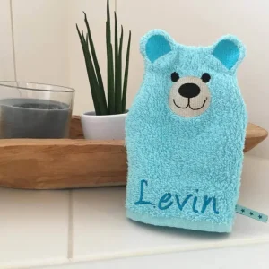 Bärli-Waschlappen Stickdatei ITH 16x26 Bär Teddy Waschhandschuh Geburt Geburtstag