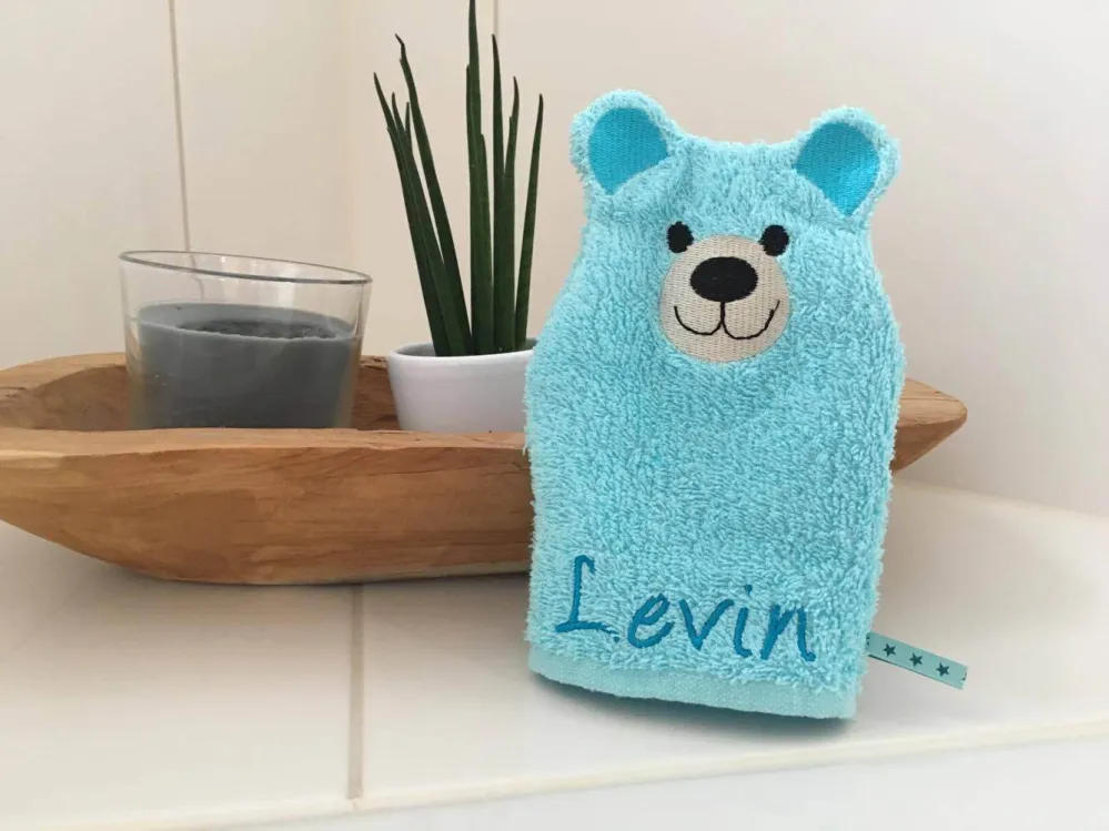 Bärli-Waschlappen Stickdatei ITH 16x26 Bär Teddy Waschhandschuh Geburt Geburtstag