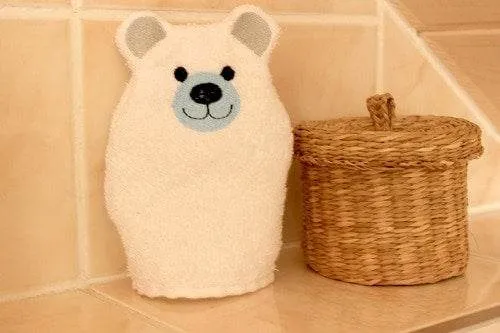 Bärli-Waschlappen Stickdatei ITH 16x26 Bär Teddy Waschhandschuh Geburt Geburtstag
