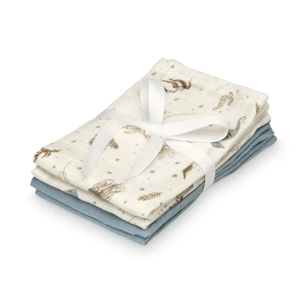 Musselin Waschlappen, 4er Pack - GOTS Mix - Sea Garden