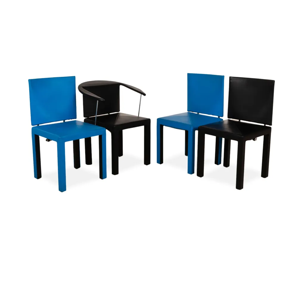 4er Garnitur B&B Italia Arcadia Leder Stuhl Blau Schwarz
