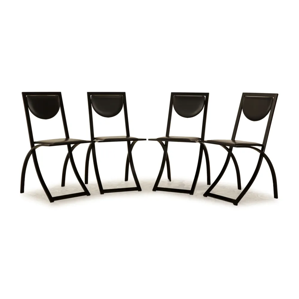 4er Garnitur KFF Sinus Leder Stuhl Schwarz Esszimmer