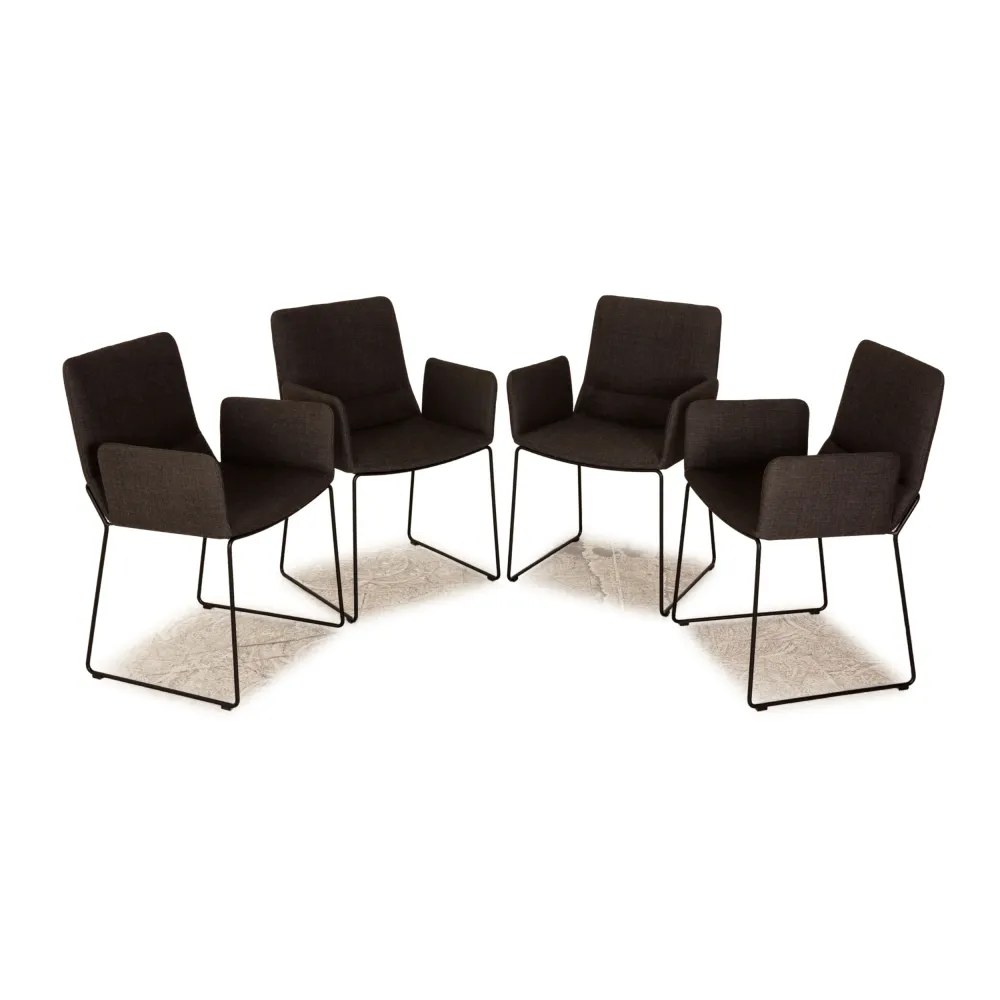 4er Garnitur ligne roset Bendchair Stoff Stuhl Grau Dunkelgrau inkl. Armlehne Esszimmer