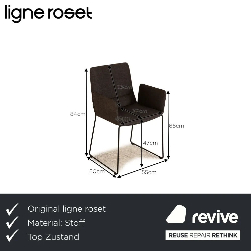 4er Garnitur ligne roset Bendchair Stoff Stuhl Grau Dunkelgrau inkl. Armlehne Esszimmer