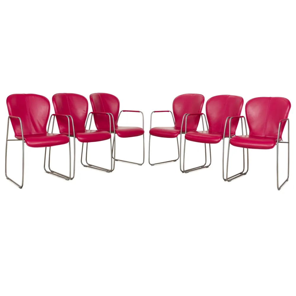 6er Garnitur Contur Leder Stuhl Pink