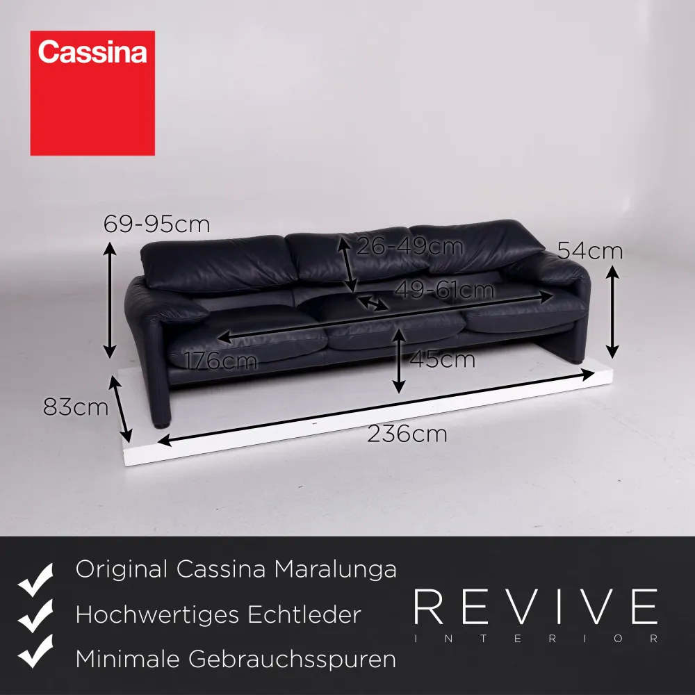 Cassina Maralunga Leder Sofa Garnitur Blau Dunkelblau 1x Dreisitzer 3x Sessel 1x Hocker #11335